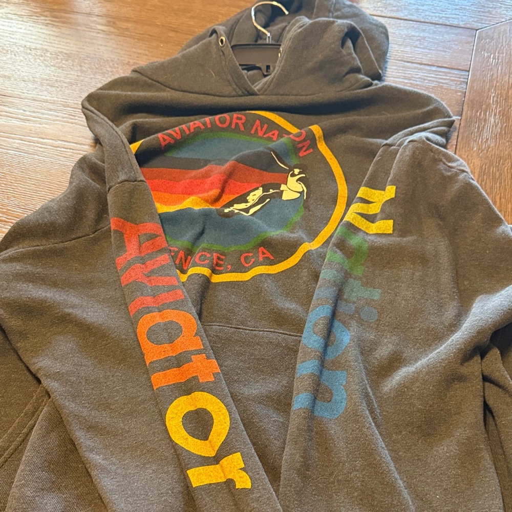 Aviator Nation Charcoal Hoodie with Rainbow Logo - Picture 3 of 5